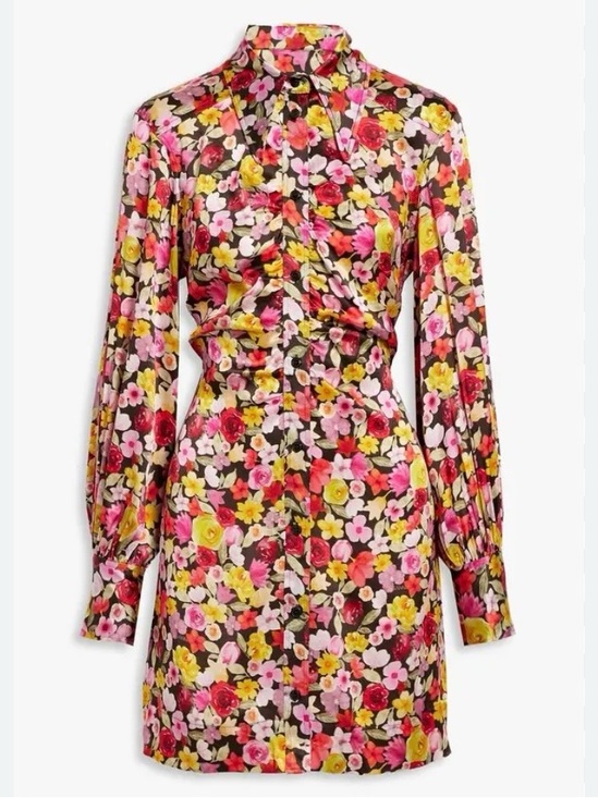 Ganni Dresses & Skirts - GANNI Floral Print Ruched Mini Silk Dress size 2 reg $395